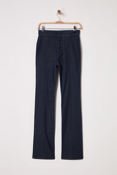 Trendyol Collection Dark Blue Stitching Detail High Waist Flare Jeans Twoss25Je00012