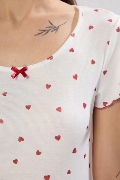 Trendyol Collection 95% Polyester and 5% Elastane White-Multicolor Heart Camisole Nightgown Thmss25Gc00002