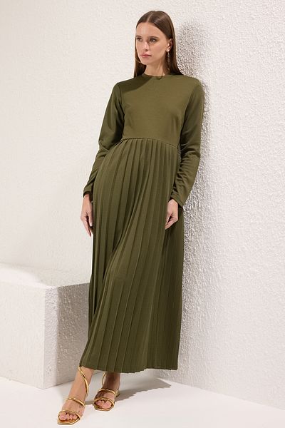 Trendyol Modest Χακί φούστα πλισέ πλεκτό φόρεμα κατάδυσης TCTAW24EL00000