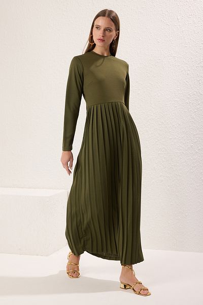 Trendyol Modest Χακί φούστα πλισέ πλεκτό φόρεμα κατάδυσης TCTAW24EL00000
