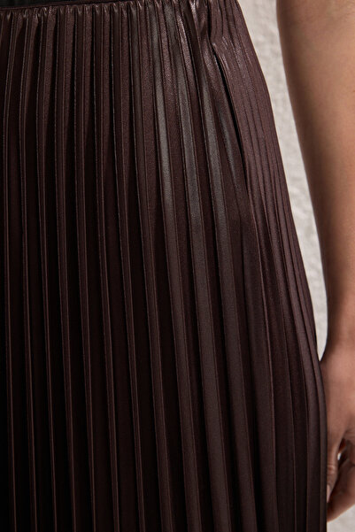 Trendyol Collection Кафява*001 права макси пола с изпъкнали плисе Twoss24Et00041