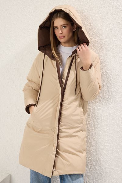 Trendyol Collection Tmavě hnědá-Ecru Regular Coat Twoaw23Mo00052