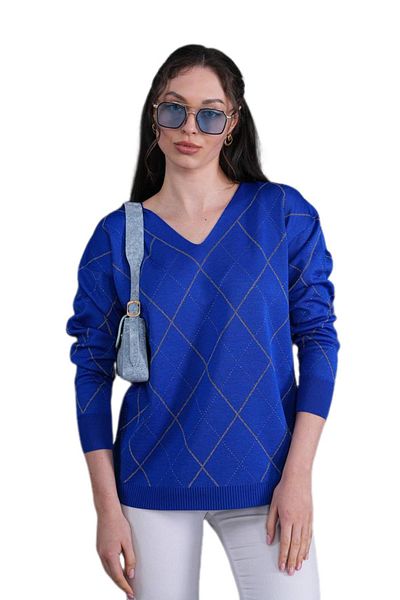 lavella Women's V-Neck Diamond Slice Silvery Sweater 12831 Bgl-St04227
