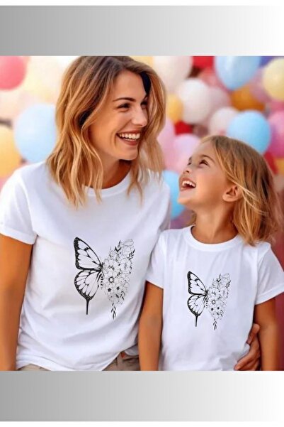 donamod تيشيرت مطبوع عليه فراشة للأم وابنتها (أضيفي قطعتين لتكوين طقم)، تيشير...