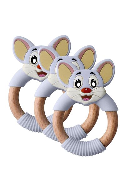 LUQU BABY Silicone + Wood Teether- Face-Pack of 3