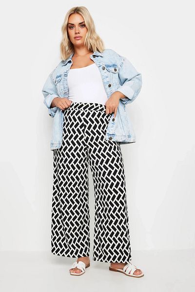Stil Diva Large Size Trousers with Wide Leg and Elastic Waist 303315