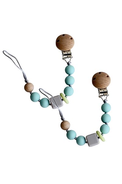 LUQU BABY Silicone Pacifier Wood Beads- Blue -Pack of 2