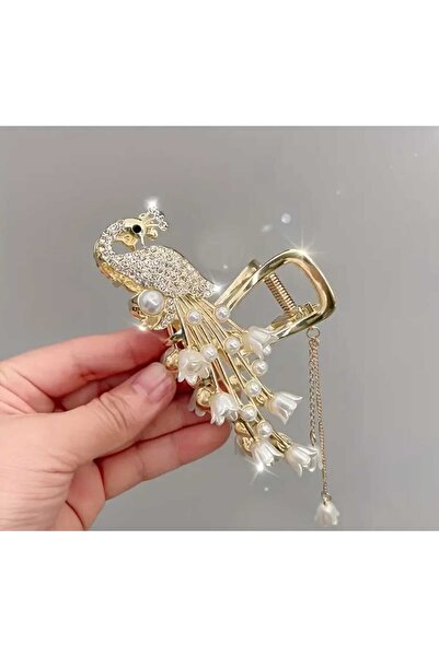 JHTshop مشبك معدني من اللؤلؤ والتوليب باللون الذهبي الطاووس الأصلي