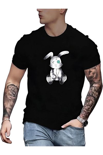 Frisson Men's Graphic Printed Crew Neck Oversize Cotton T-Shirt