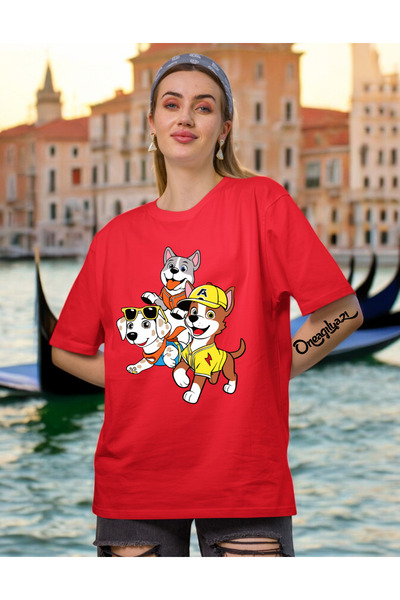 oneagılyazı تي شيرت نسائي كبير الحجم مطبوع عليه كلب لطيف