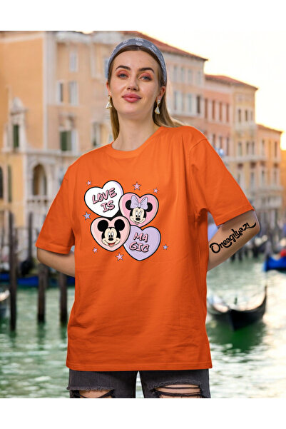 oneagılyazı تي شيرت نسائي كبير الحجم على شكل قلب ميني ماوس