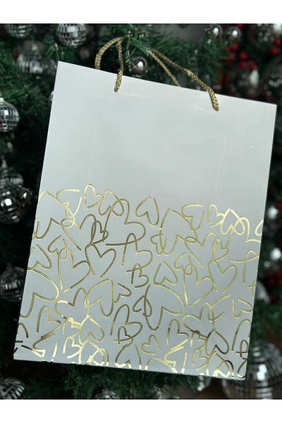 QUEEN AKSESUAR Luxury Large Luminous Lights Swivel Leaf Gift Package Cardboard Bag Sachet with Heart Fancy Pattern Rope Strap