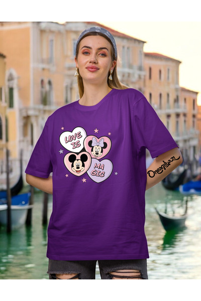 oneagılyazı تي شيرت نسائي كبير الحجم على شكل قلب ميني ماوس
