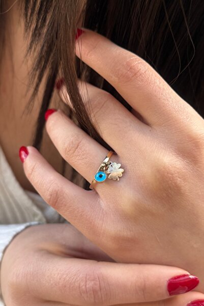 Utku Kuyumculuk 14 AYAR NAZAR BONCUĞU VE YONCA SALLANTILI ALTIN YÜZÜK