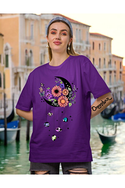 oneagılyazı Moon Printed Women's Oversize T-Shirt