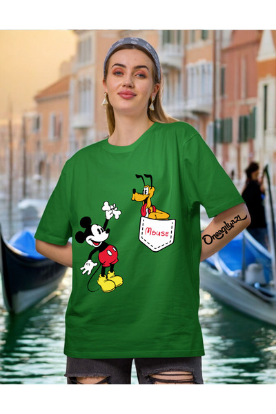 oneagılyazı تي شيرت نسائي كبير الحجم مطبوع عليه جيب ميني ماوس