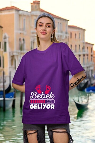 oneagılyazı Baby Is Coming Printed Women's Oversize T-Shirt
