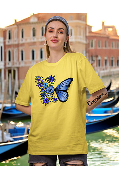 oneagılyazı Butterfly Design Printed Women's Oversize T-Shirt