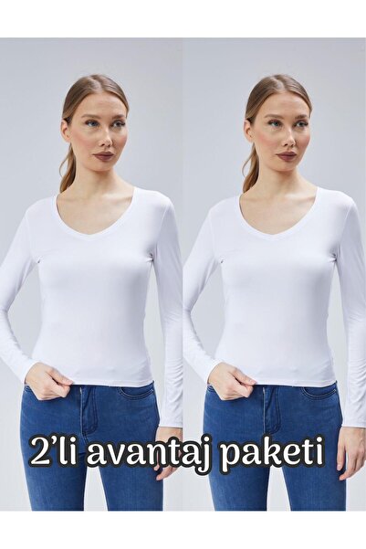 Virago 2-Piece Soft Touch V-Neck Long Sleeve Blouse/Body