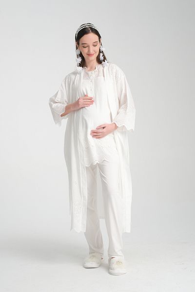 Effortt 3-Piece Woven Pajamas Set for Maternity Pregnant