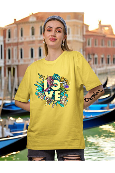 oneagılyazı Lov Flower Štampano Žene Oversize kroj T-shirt