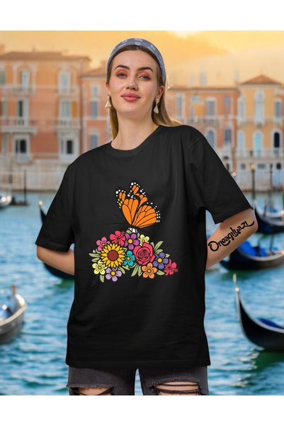 oneagılyazı Detalj leptira Štampano Žene Oversize kroj T-shirt