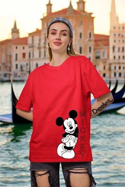 oneagılyazı تي شيرت نسائي كبير الحجم مطبوع عليه ميكي