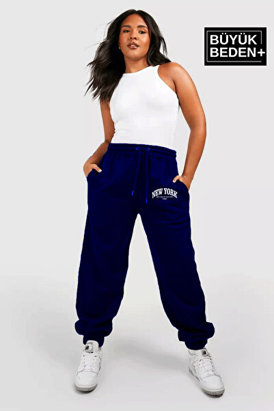 Superlife Women's Plus Size Elastic Leg New York Printed Slim Sweatpants Spr25Beak48