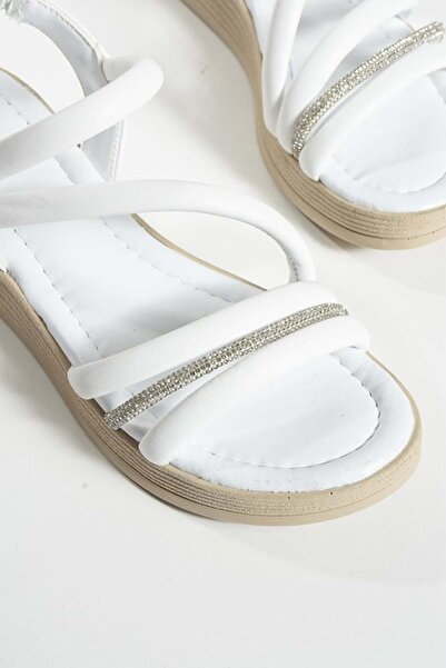 Kocamanlar Ayakkabı Bela jednostruka pora Sa kamenčićima žene Sandale - Feles