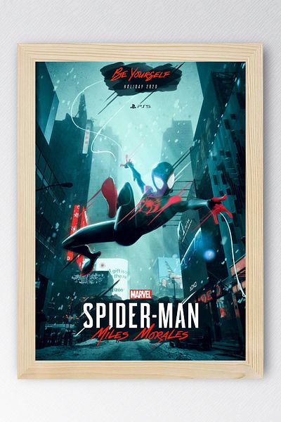 Saturn Spider Man Miles Morales Framed Painting - Spiderman Fim Poster Painting