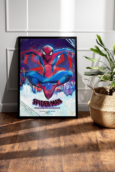 Saturn Spider Man Across the Spider Verse Framed Painting - Spiderman Fim Poster Painting