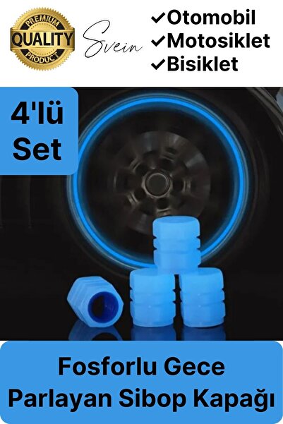 Svein Özel Üretim Mavi Fosforlu Sibop Kapağı 4 Set Tüm Araçlarla Uyumlu Gece ...