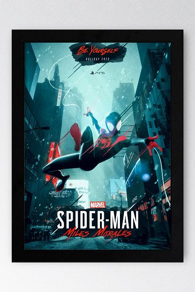 Saturn Spider Man Miles Morales Framed Painting - Spiderman Fim Poster Painting