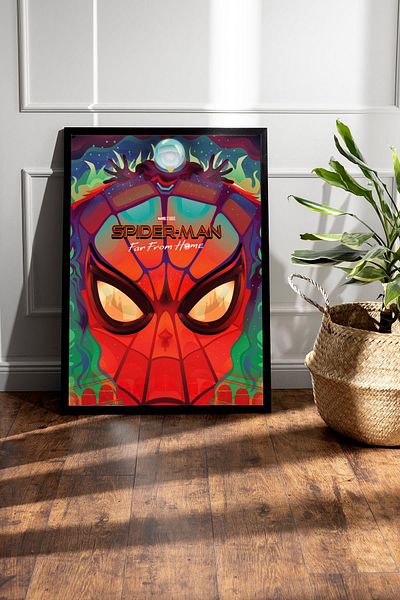 Saturn Spider Man Framed Painting - Spiderman Far from Home Fim Poster Painting