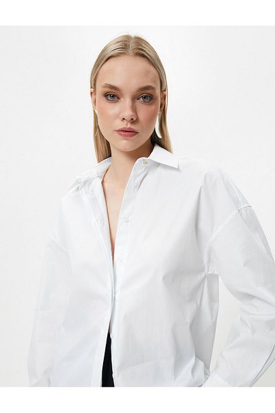 Koton Oversize πουκάμισο Ποπλίνα με μακρυμάνικο κουμπιά κλασικό βαμβακερό γιακά