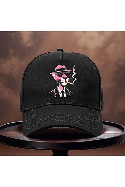 LEIVOR Pink Panther Printed Black Snap Hat