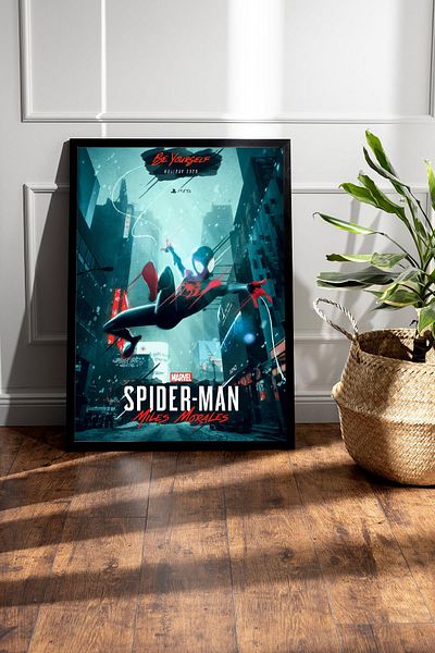 Saturn Spider Man Miles Morales Framed Painting - Spiderman Fim Poster Painting