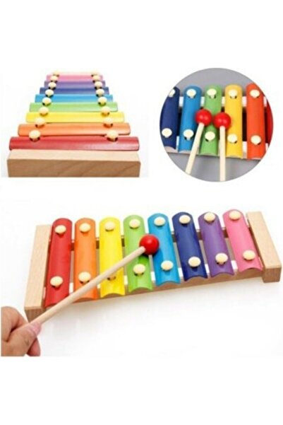 Dogal Ahşap Ürünler Eğitici Ahşap Ksilofon 8 Nota 8 Ton 24 cm 8 Tuşlu Sesli Selefon Ahşap Ksilofon
