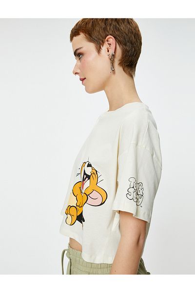 Koton Tom and Jerry T-Shirt Crop Licensed Short Sleeve Crew Neck Cotton
