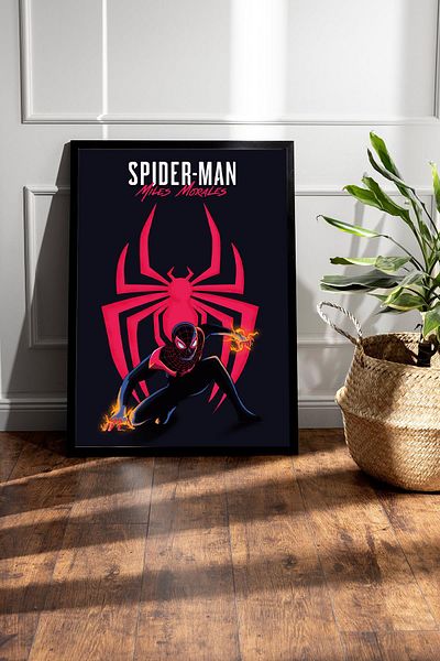 Saturn Spider Man Miles Morales Framed Painting - Spiderman Fim Poster Painting