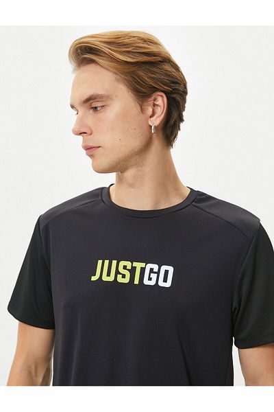 Koton Crew Neck Short Sleeve Sports T-Shirt - Slogan Printed