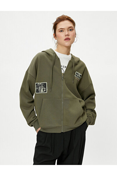 Koton Φούτερ με κουκούλα με φερμουάρ Oversize και τσέπη με φωτογραφία στο πίσω μέρος