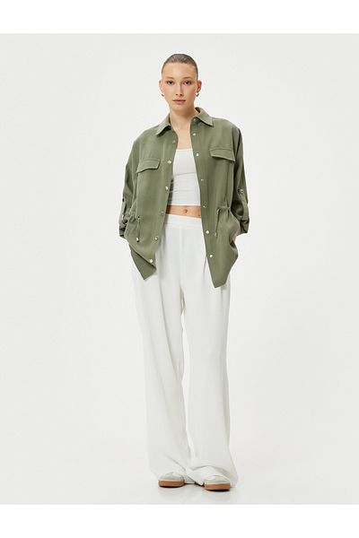 Koton Seasonal Jacket Shirt Collar Drawstring Waist Folded Sleeve Viscose