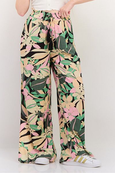 Roxy Women Floral Print Wide Leg Palazzo Pants, Green