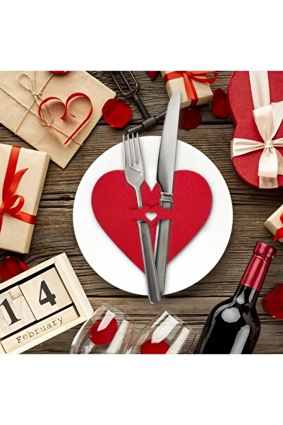 Hobi Kafe Sevgililer Günü ve Özel Günler İçin Kalp Şeklinde Keçeden 2 Adet Ka...