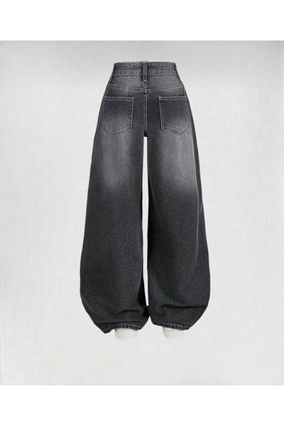 KOTOLOG Pantaloni largi din denim cu picioare largi, spălate afumate Rotro