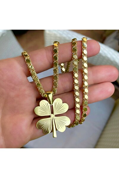 emy by emel luxury silver jewelry Altın Kaplama Yonca Uçlu Arpa Zincir 60 cm 925 Ayar Gümüş