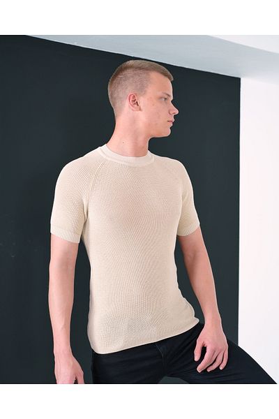 elkumoda Slim Fit Βαμβακερό πλεκτό T-Shirt Slim Fit Crew Neck T-shirt