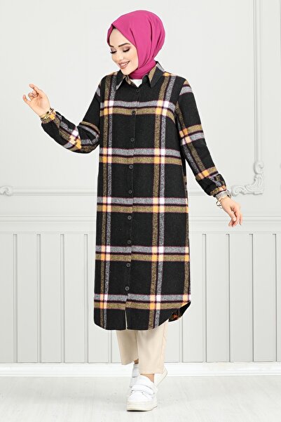 ModaMerve Black Plaid Tunic - Front Button, 4446Ktr927-M