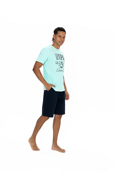 U.S. Polo Assn. Set pentru bărbați, licențiat, USPA, 100% bumbac, (verde), mânecă scurtă, pantaloni scurți
